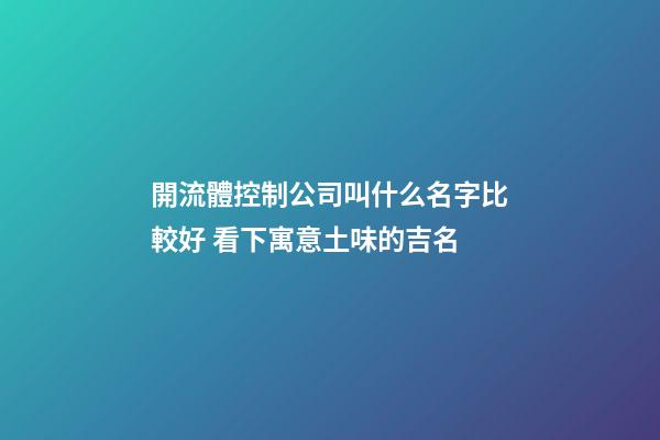 開流體控制公司叫什么名字比較好 看下寓意土味的吉名-第1張-公司起名-玄機派